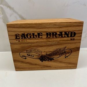 Vintage Eagle Brand 125th Anniversary Oak Hinged Recipe Box Eagle Motif